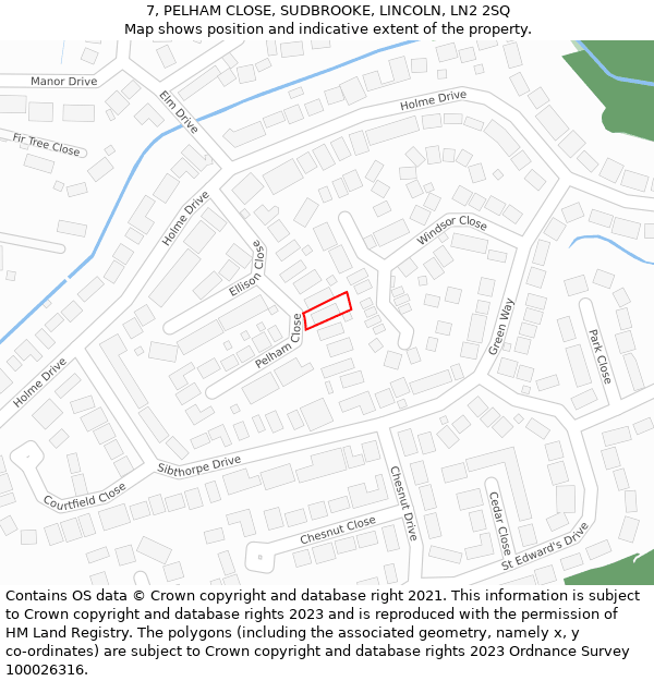 7, PELHAM CLOSE, SUDBROOKE, LINCOLN, LN2 2SQ: Location map and indicative extent of plot