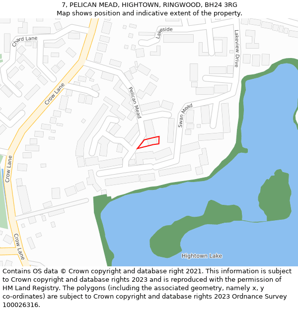 7, PELICAN MEAD, HIGHTOWN, RINGWOOD, BH24 3RG: Location map and indicative extent of plot