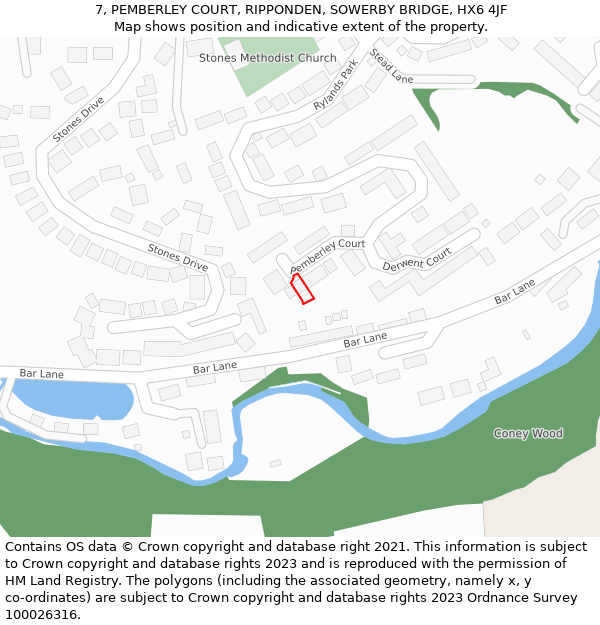 7, PEMBERLEY COURT, RIPPONDEN, SOWERBY BRIDGE, HX6 4JF: Location map and indicative extent of plot