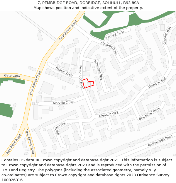 7, PEMBRIDGE ROAD, DORRIDGE, SOLIHULL, B93 8SA: Location map and indicative extent of plot