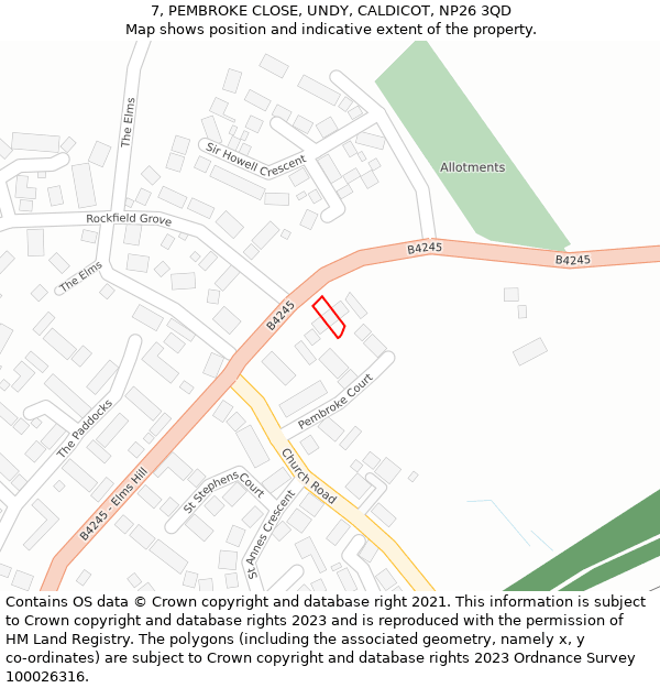 7, PEMBROKE CLOSE, UNDY, CALDICOT, NP26 3QD: Location map and indicative extent of plot