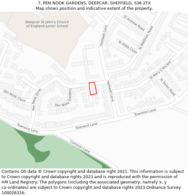 7, PEN NOOK GARDENS, DEEPCAR, SHEFFIELD, S36 2TX: Location map and indicative extent of plot