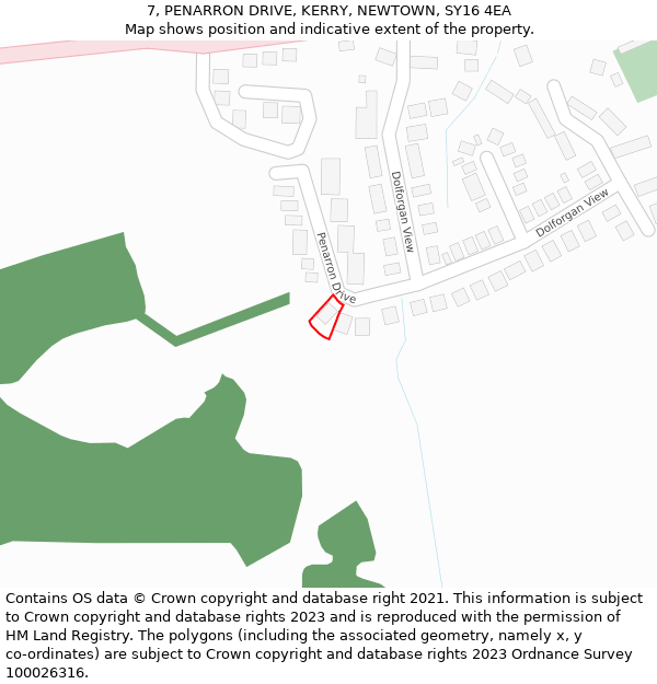 7, PENARRON DRIVE, KERRY, NEWTOWN, SY16 4EA: Location map and indicative extent of plot