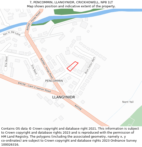 7, PENCOMMIN, LLANGYNIDR, CRICKHOWELL, NP8 1LT: Location map and indicative extent of plot