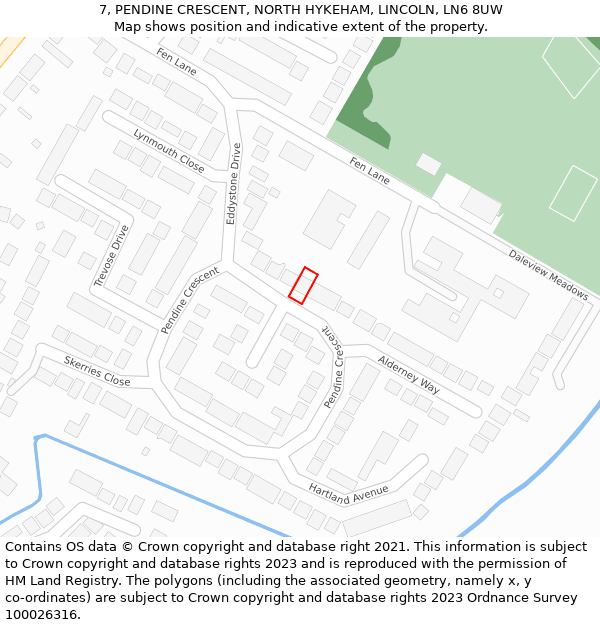 7, PENDINE CRESCENT, NORTH HYKEHAM, LINCOLN, LN6 8UW: Location map and indicative extent of plot