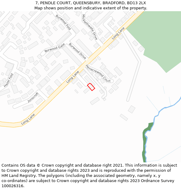 7, PENDLE COURT, QUEENSBURY, BRADFORD, BD13 2LX: Location map and indicative extent of plot