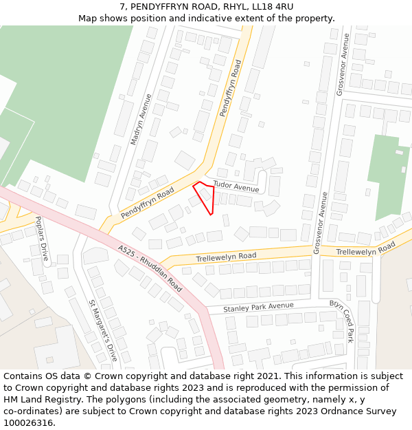 7, PENDYFFRYN ROAD, RHYL, LL18 4RU: Location map and indicative extent of plot