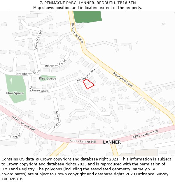 7, PENMAYNE PARC, LANNER, REDRUTH, TR16 5TN: Location map and indicative extent of plot