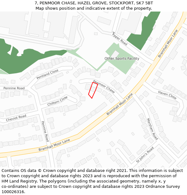 7, PENMOOR CHASE, HAZEL GROVE, STOCKPORT, SK7 5BT: Location map and indicative extent of plot