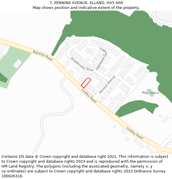 7, PENNINE AVENUE, ELLAND, HX5 0AR: Location map and indicative extent of plot