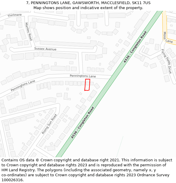 7, PENNINGTONS LANE, GAWSWORTH, MACCLESFIELD, SK11 7US: Location map and indicative extent of plot