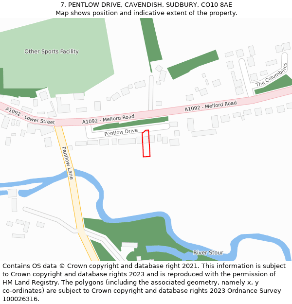 7, PENTLOW DRIVE, CAVENDISH, SUDBURY, CO10 8AE: Location map and indicative extent of plot