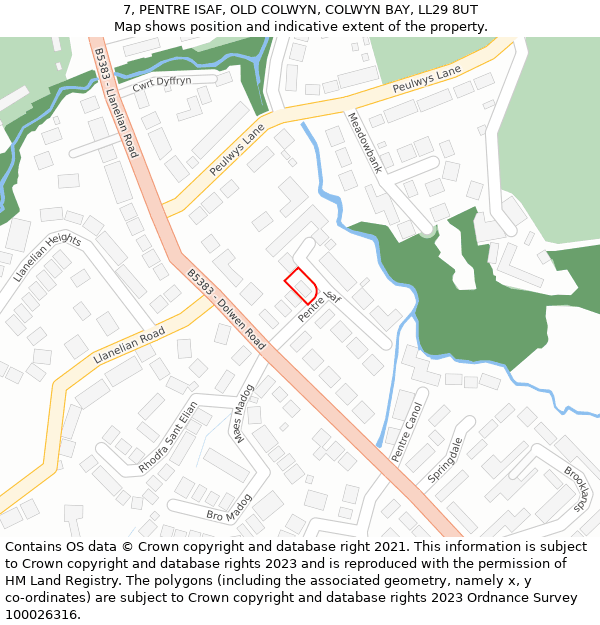 7, PENTRE ISAF, OLD COLWYN, COLWYN BAY, LL29 8UT: Location map and indicative extent of plot