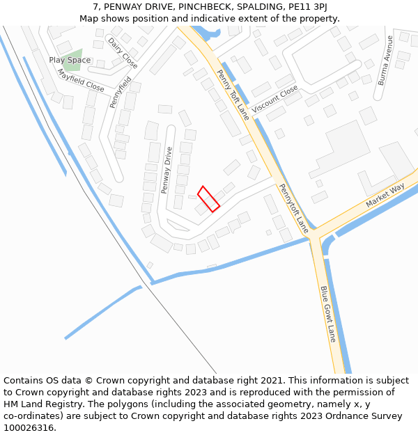 7, PENWAY DRIVE, PINCHBECK, SPALDING, PE11 3PJ: Location map and indicative extent of plot