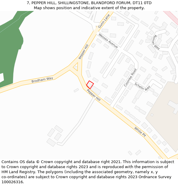 7, PEPPER HILL, SHILLINGSTONE, BLANDFORD FORUM, DT11 0TD: Location map and indicative extent of plot