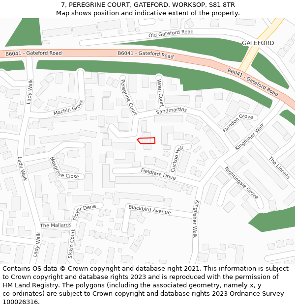 7, PEREGRINE COURT, GATEFORD, WORKSOP, S81 8TR: Location map and indicative extent of plot