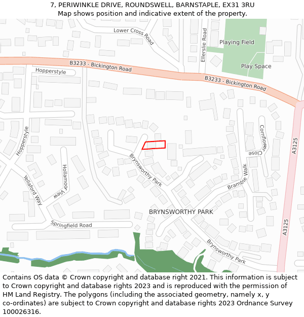 7, PERIWINKLE DRIVE, ROUNDSWELL, BARNSTAPLE, EX31 3RU: Location map and indicative extent of plot