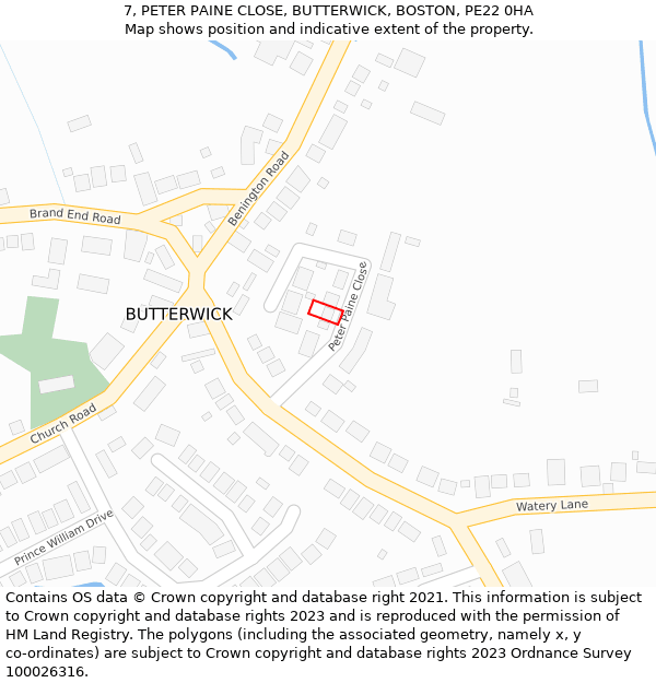 7, PETER PAINE CLOSE, BUTTERWICK, BOSTON, PE22 0HA: Location map and indicative extent of plot