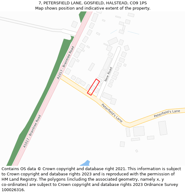 7, PETERSFIELD LANE, GOSFIELD, HALSTEAD, CO9 1PS: Location map and indicative extent of plot