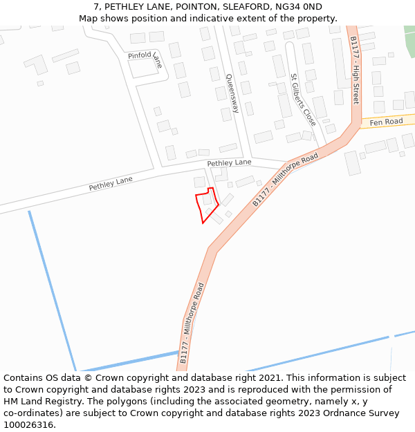 7, PETHLEY LANE, POINTON, SLEAFORD, NG34 0ND: Location map and indicative extent of plot