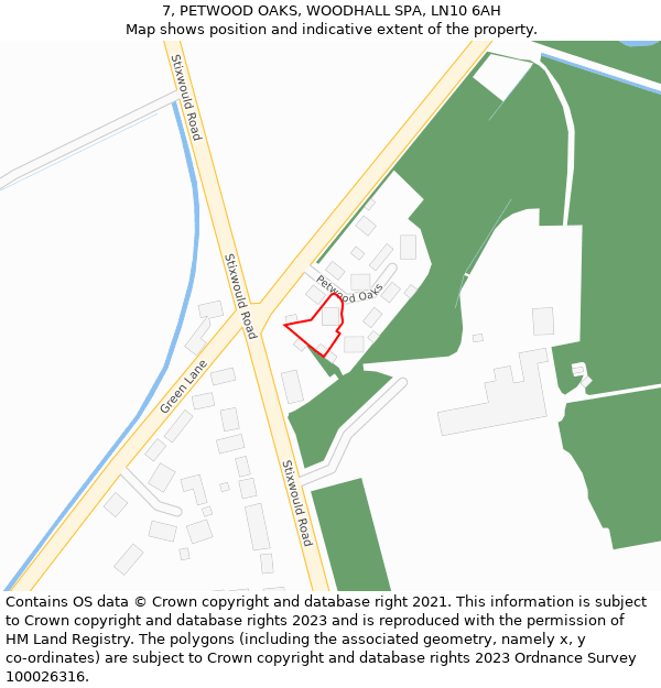 7, PETWOOD OAKS, WOODHALL SPA, LN10 6AH: Location map and indicative extent of plot