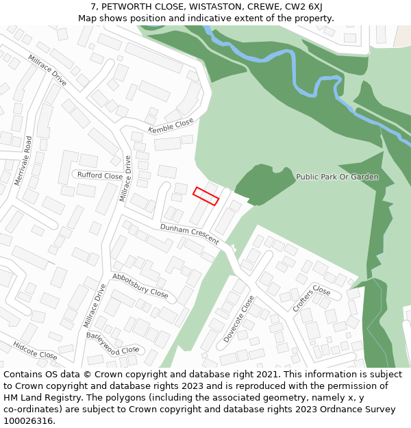 7, PETWORTH CLOSE, WISTASTON, CREWE, CW2 6XJ: Location map and indicative extent of plot