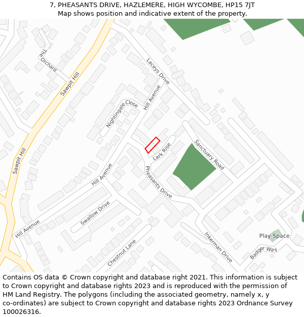 7, PHEASANTS DRIVE, HAZLEMERE, HIGH WYCOMBE, HP15 7JT: Location map and indicative extent of plot