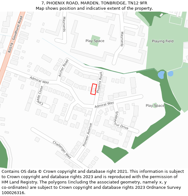 7, PHOENIX ROAD, MARDEN, TONBRIDGE, TN12 9FR: Location map and indicative extent of plot