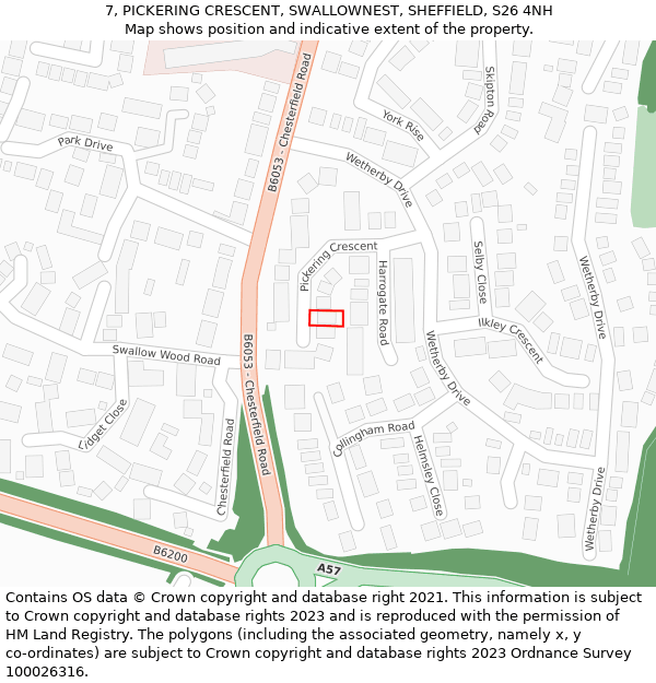 7, PICKERING CRESCENT, SWALLOWNEST, SHEFFIELD, S26 4NH: Location map and indicative extent of plot
