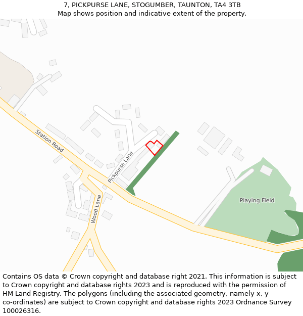 7, PICKPURSE LANE, STOGUMBER, TAUNTON, TA4 3TB: Location map and indicative extent of plot