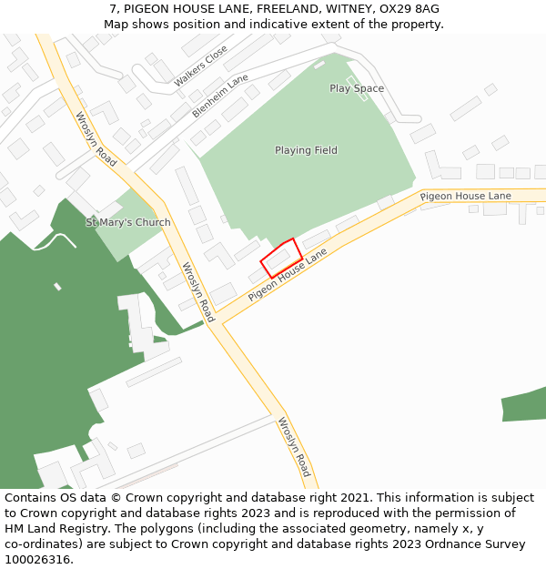 7, PIGEON HOUSE LANE, FREELAND, WITNEY, OX29 8AG: Location map and indicative extent of plot