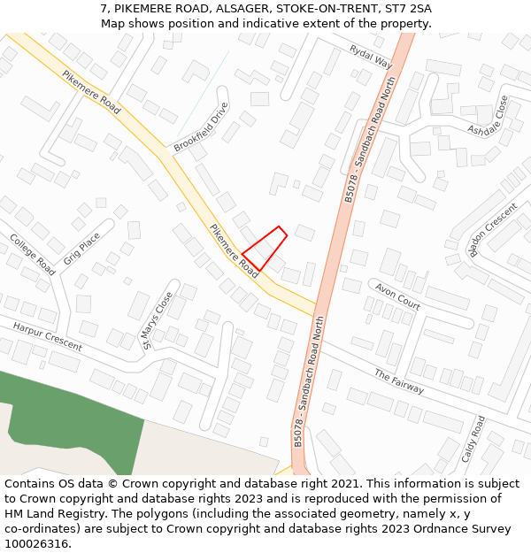 7, PIKEMERE ROAD, ALSAGER, STOKE-ON-TRENT, ST7 2SA: Location map and indicative extent of plot