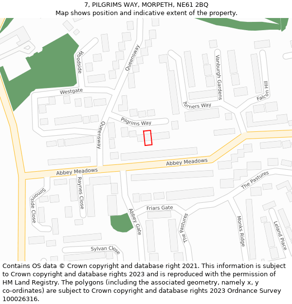 7, PILGRIMS WAY, MORPETH, NE61 2BQ: Location map and indicative extent of plot