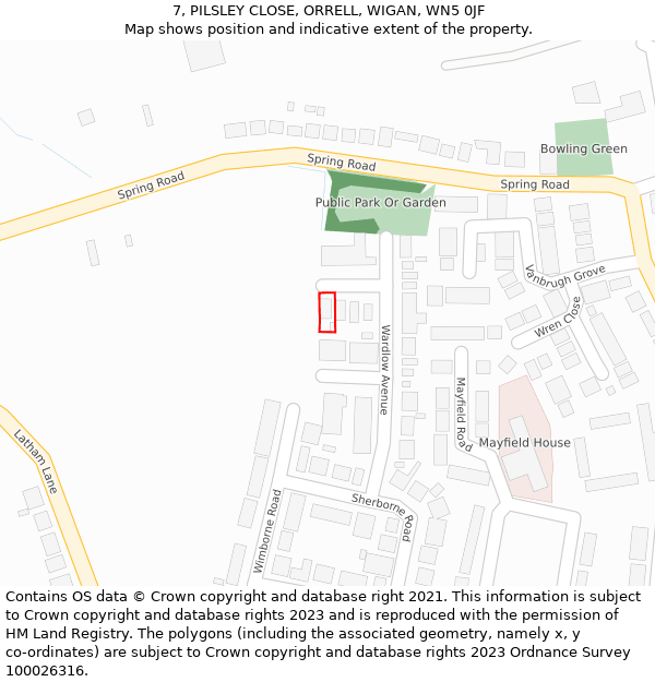 7, PILSLEY CLOSE, ORRELL, WIGAN, WN5 0JF: Location map and indicative extent of plot