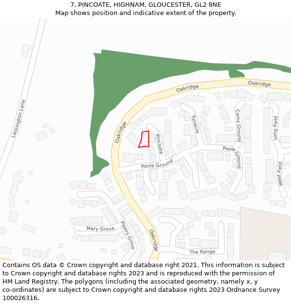 7, PINCOATE, HIGHNAM, GLOUCESTER, GL2 8NE: Location map and indicative extent of plot