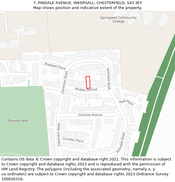 7, PINDALE AVENUE, INKERSALL, CHESTERFIELD, S43 3EY: Location map and indicative extent of plot