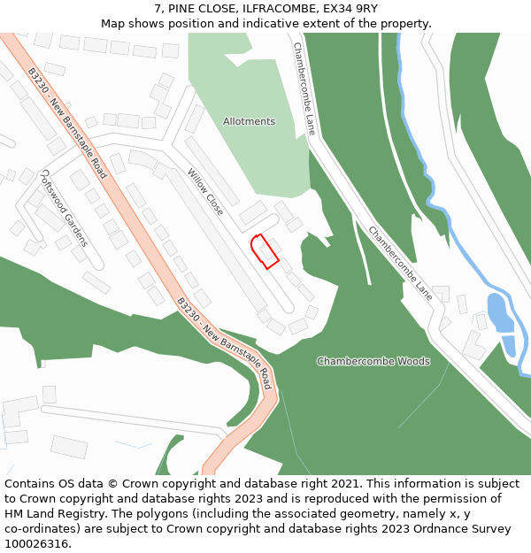 7, PINE CLOSE, ILFRACOMBE, EX34 9RY: Location map and indicative extent of plot