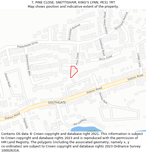 7, PINE CLOSE, SNETTISHAM, KING'S LYNN, PE31 7RT: Location map and indicative extent of plot