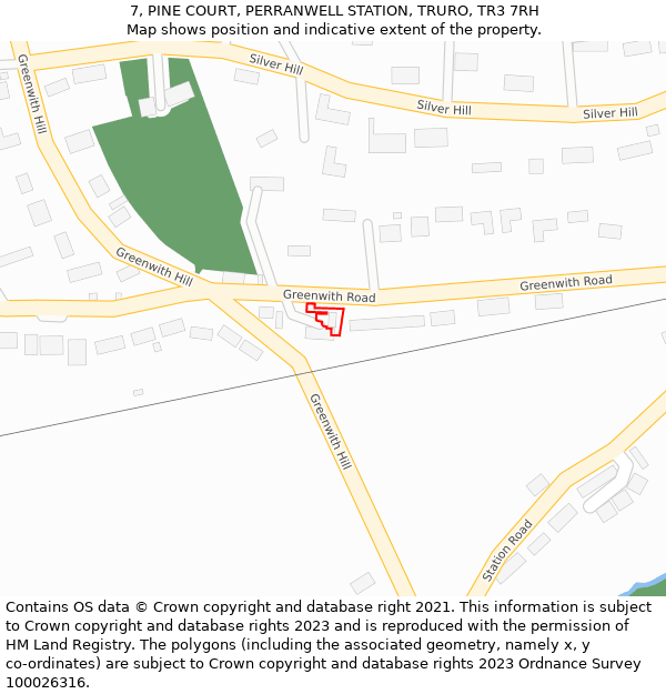 7, PINE COURT, PERRANWELL STATION, TRURO, TR3 7RH: Location map and indicative extent of plot