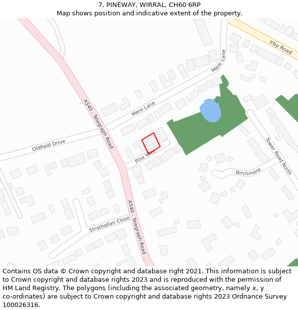 7, PINEWAY, WIRRAL, CH60 6RP: Location map and indicative extent of plot