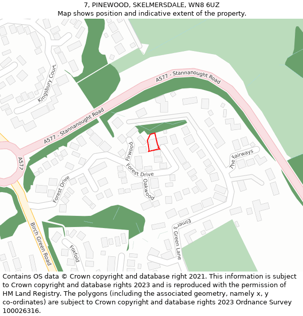 7, PINEWOOD, SKELMERSDALE, WN8 6UZ: Location map and indicative extent of plot