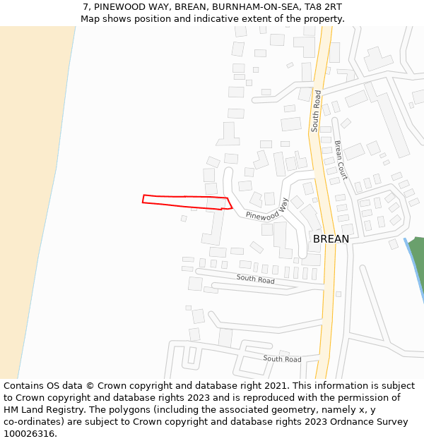 7, PINEWOOD WAY, BREAN, BURNHAM-ON-SEA, TA8 2RT: Location map and indicative extent of plot