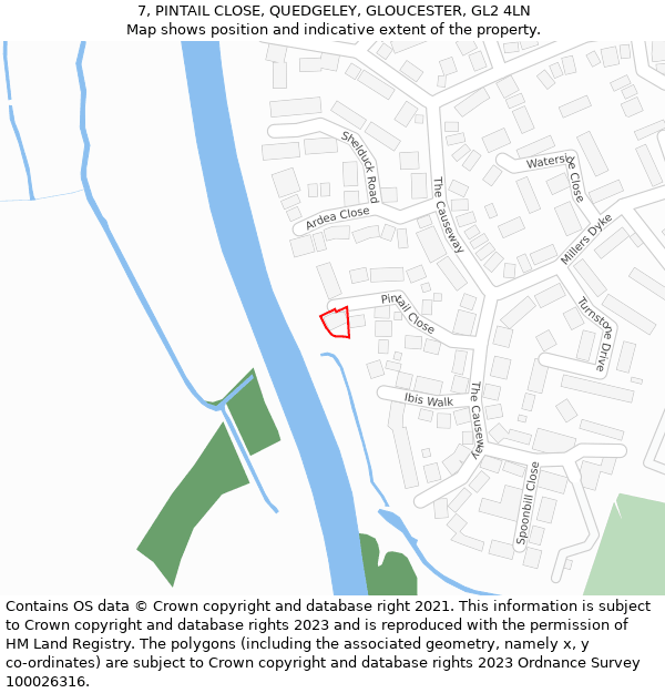 7, PINTAIL CLOSE, QUEDGELEY, GLOUCESTER, GL2 4LN: Location map and indicative extent of plot