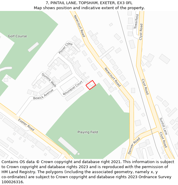 7, PINTAIL LANE, TOPSHAM, EXETER, EX3 0FL: Location map and indicative extent of plot