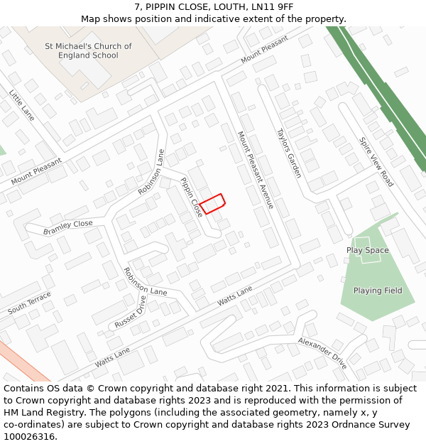 7, PIPPIN CLOSE, LOUTH, LN11 9FF: Location map and indicative extent of plot