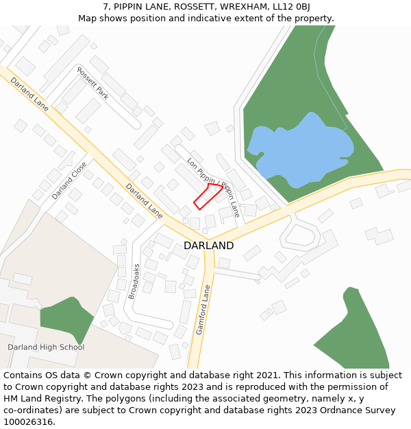 7, PIPPIN LANE, ROSSETT, WREXHAM, LL12 0BJ: Location map and indicative extent of plot