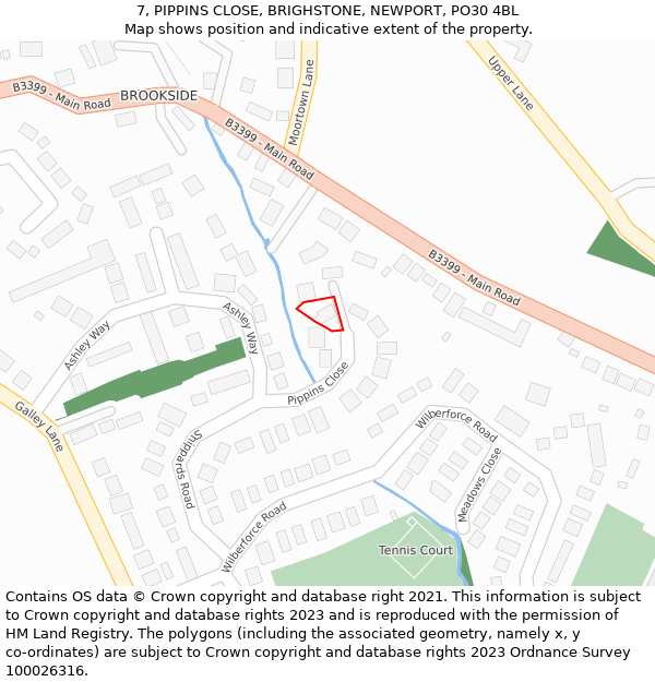 7, PIPPINS CLOSE, BRIGHSTONE, NEWPORT, PO30 4BL: Location map and indicative extent of plot