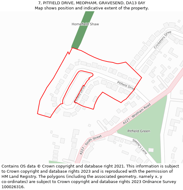 7, PITFIELD DRIVE, MEOPHAM, GRAVESEND, DA13 0AY: Location map and indicative extent of plot