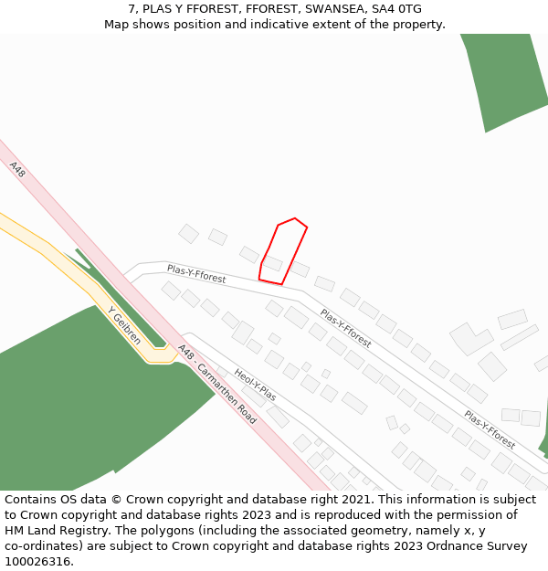 7, PLAS Y FFOREST, FFOREST, SWANSEA, SA4 0TG: Location map and indicative extent of plot