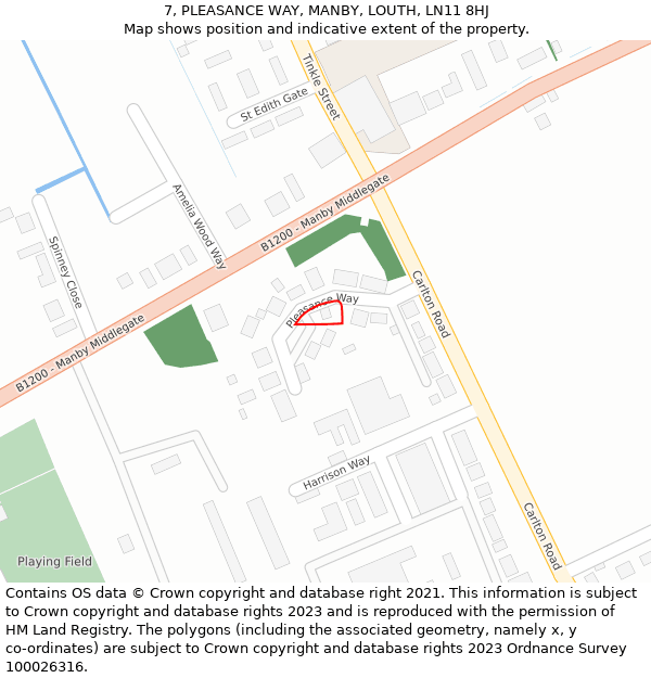 7, PLEASANCE WAY, MANBY, LOUTH, LN11 8HJ: Location map and indicative extent of plot